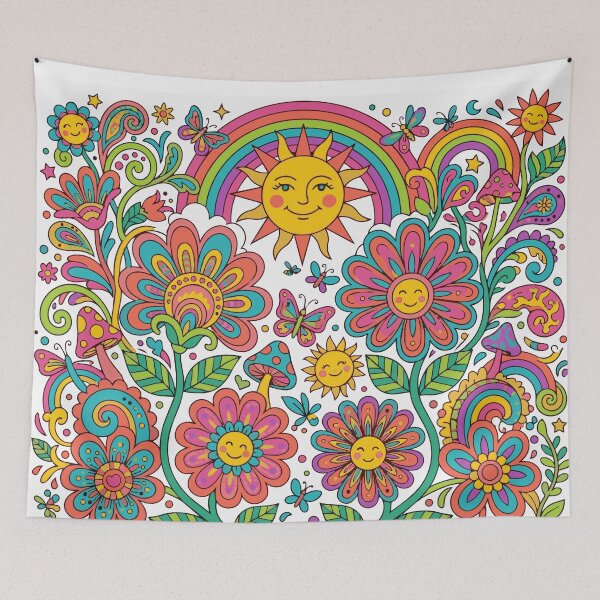 Item preview, Groovy 70s Retro Psychedelic Floral Sun Art designed and sold by Far Out Goods.