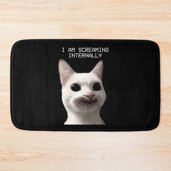 Item preview, Title I Am Screaming Internally Funny White Cat Meme designed and sold by Off-Road-Zone.