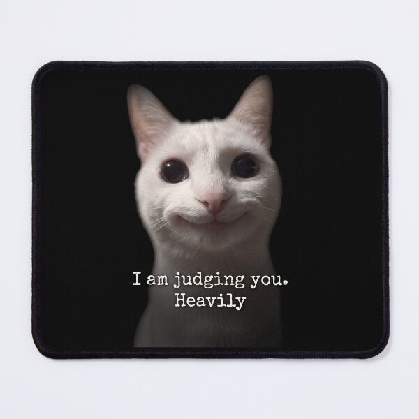 Item preview, I Am Judging You Heavily Funny White Cat Meme designed and sold by Off-Road-Zone.