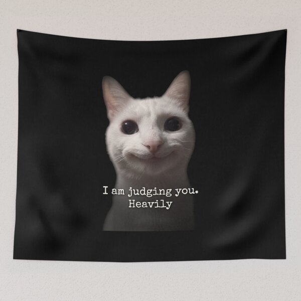 Item preview, I Am Judging You Heavily Funny White Cat Meme designed and sold by Off-Road-Zone.