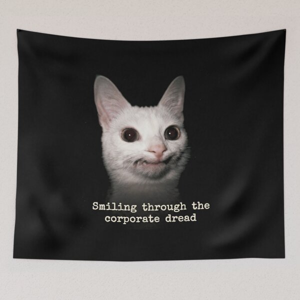Item preview, Smiling Through The Corporate Dread Funny White Cat designed and sold by Off-Road-Zone.