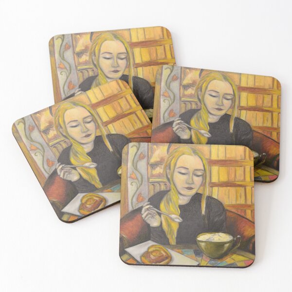 Item preview, IT’S COFFEE TIME | Self-Portrait Oil Painting by Svetlana Shavrina | Fine Art Print designed and sold by BlueberrySwan.