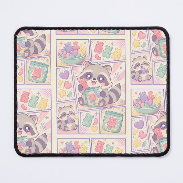 Item preview, Kawaii Raccoon Eating Gummies Comic Panel designed and sold by Gift Phrase Studio.