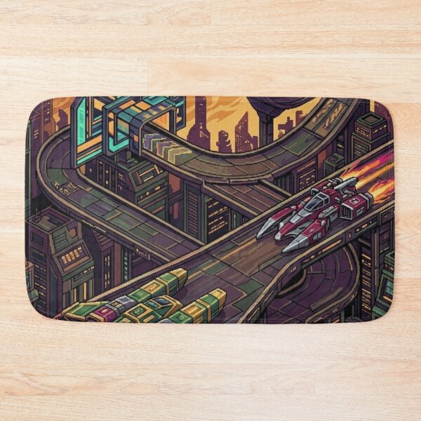 Item preview, Retro Pixel Art Sci-Fi Metropolis & Space Highway designed and sold by Dzblack.