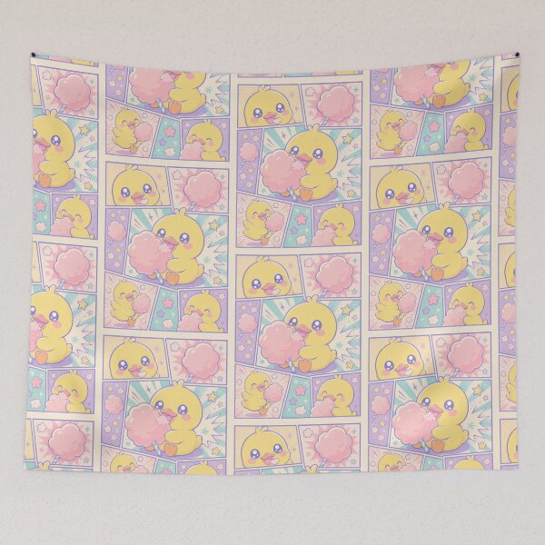 Item preview, Kawaii Duck Eating Cotton Candy Comic Panel designed and sold by Gift Phrase Studio.