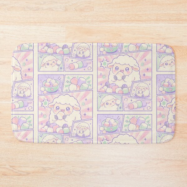 Item preview, Kawaii Sheep Eating Marshmallows Comic Panel designed and sold by Gift Phrase Studio.