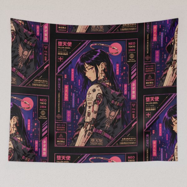 Artikelvorschau, Cyberpunk Fallen Angel – Retro-Anime-Krieger entworfen und verkauft von Apocalyptic Art Studio.