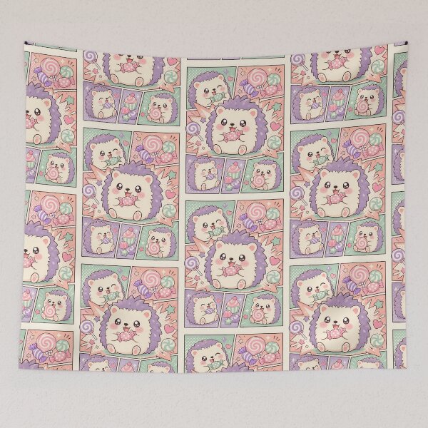 Item preview, Kawaii Hedgehog Eating Candy Comic Panel designed and sold by Gift Phrase Studio.