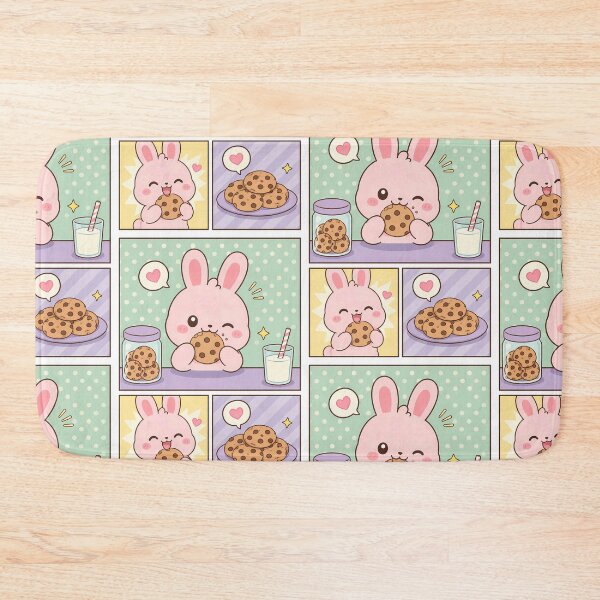 Item preview, Kawaii Bunny Eating Cookies Comic Panel designed and sold by Gift Phrase Studio.