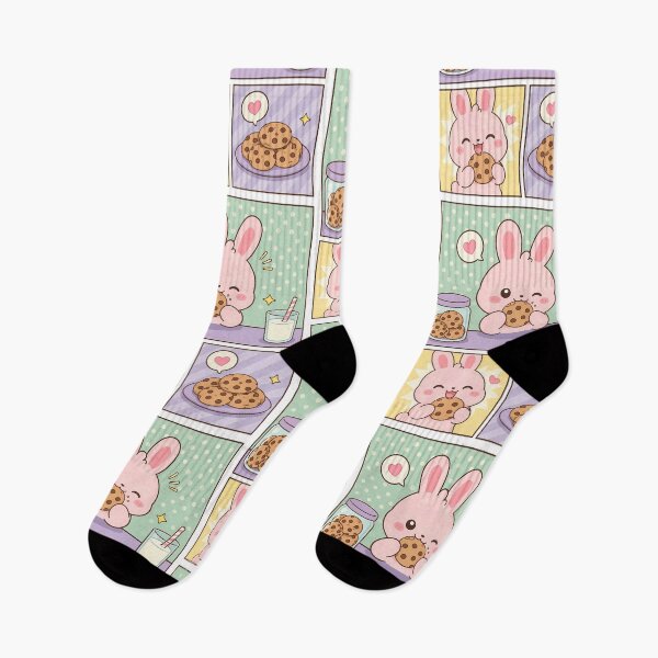 Item preview, Kawaii Bunny Eating Cookies Comic Panel designed and sold by Gift Phrase Studio.