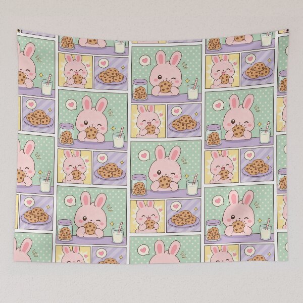 Item preview, Kawaii Bunny Eating Cookies Comic Panel designed and sold by Gift Phrase Studio.