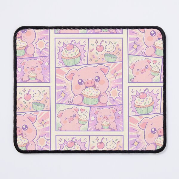 Item preview, Kawaii Pig Eating Cupcake Comic Panel designed and sold by Gift Phrase Studio.