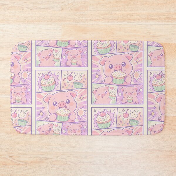 Item preview, Kawaii Pig Eating Cupcake Comic Panel designed and sold by Gift Phrase Studio.