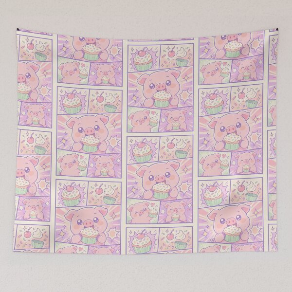 Item preview, Kawaii Pig Eating Cupcake Comic Panel designed and sold by Gift Phrase Studio.