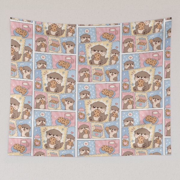 Item preview, Kawaii Otter Eating Cookies Comic Panel designed and sold by Gift Phrase Studio.