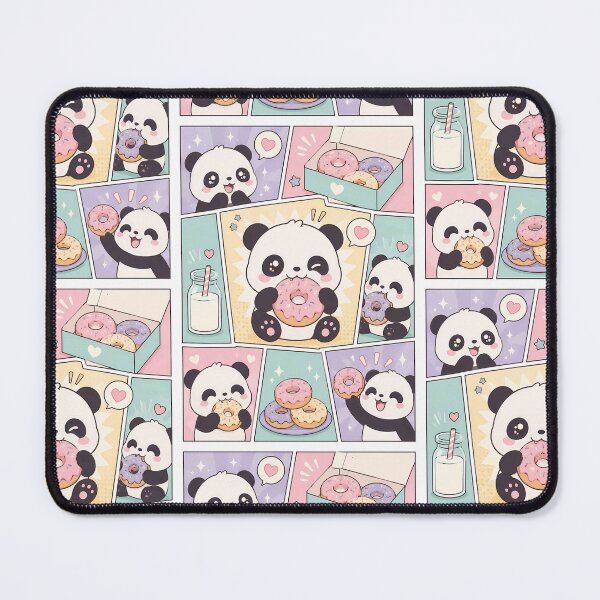 Item preview, Kawaii Panda Eating Donut Comic Panel designed and sold by Gift Phrase Studio.