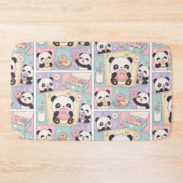 Item preview, Kawaii Panda Eating Donut Comic Panel designed and sold by Gift Phrase Studio.