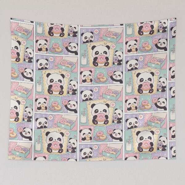 Item preview, Kawaii Panda Eating Donut Comic Panel designed and sold by Gift Phrase Studio.