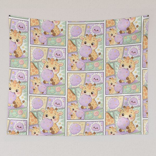 Item preview, Kawaii Giraffe Cotton Candy Comic Panel designed and sold by Gift Phrase Studio.