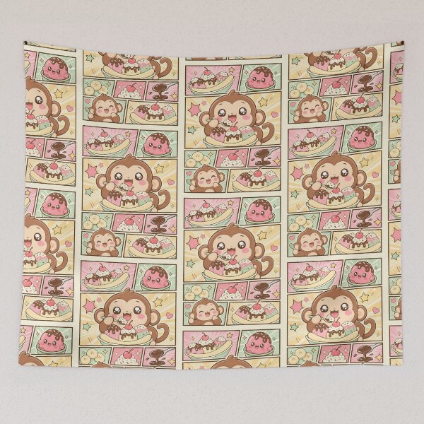 Item preview, Kawaii Monkey Banana Split Comic Panel designed and sold by Gift Phrase Studio.