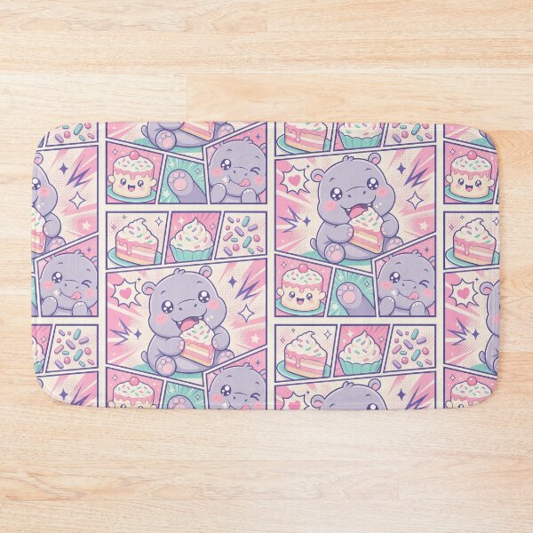 Item preview, Kawaii Hippo Cake Comic Panel designed and sold by Gift Phrase Studio.