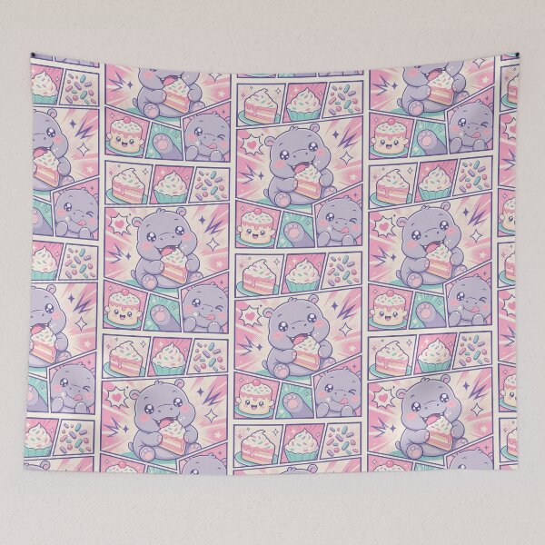 Item preview, Kawaii Hippo Cake Comic Panel designed and sold by Gift Phrase Studio.