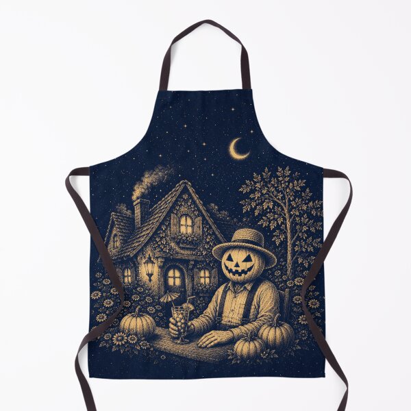 Item preview, Headless Horseman Amish Cottage – Blue & Cream Vintage Halloween Engraving designed and sold by TheHorsemanRidesAgain.
