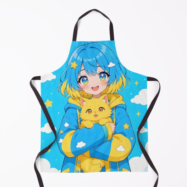 Item preview, anime girl with blue and yellow hair holding a yellow cat designed and sold by Diwi Zuli.