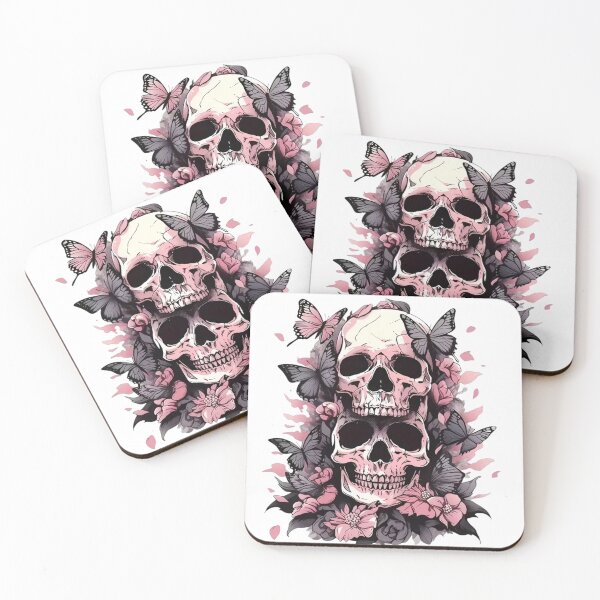 Item preview, Pink Skull & Butterfly Gothic Floral Design designed and sold by INKRebelGraphic.