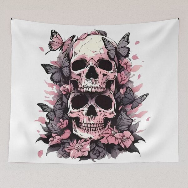 Item preview, Pink Skull & Butterfly Gothic Floral Design designed and sold by INKRebelGraphic.