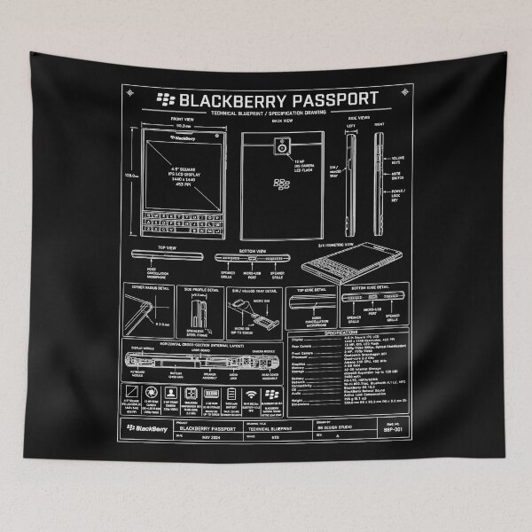 Item preview, BlackBerry Passport Technical Blueprint – Retro QWERTY Smartphone Schematic Art designed and sold by Stinky Lincy's Apparel Company.