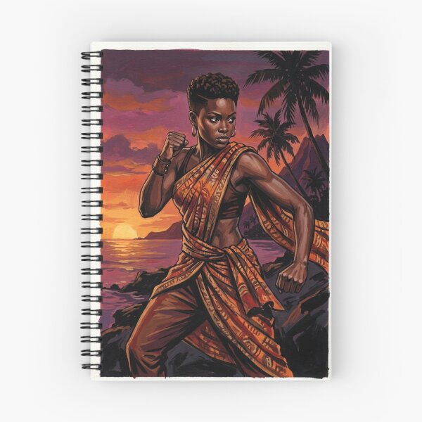 Item preview, GUERRERA AFRICANA EN POSICION DE COMBATE ATARDECER TROPICAL ILUSTRACION EPICA designed and sold by Curiosiart.