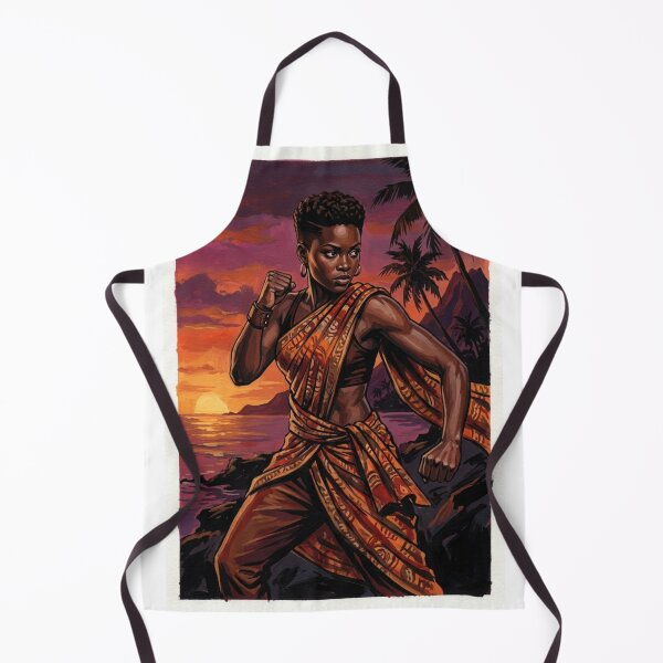 Item preview, African warrior in combat position, tropical sunset, epic illustration designed and sold by Curiosiart.