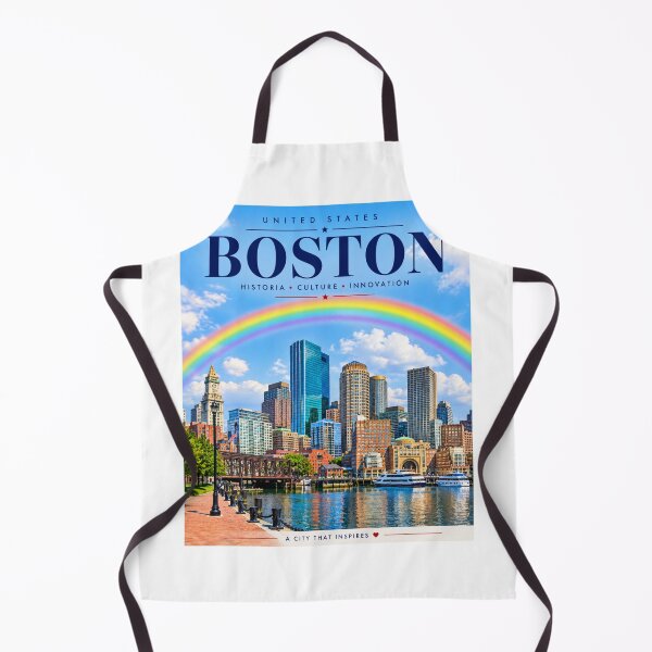 Item preview, Boston Massachusetts Travel Poster | Vintage Harbor Skyline with Rainbow | USA Wall Art designed and sold by ElartedeNoel.
