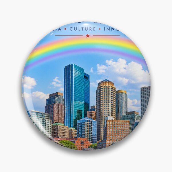 Item preview, Boston Massachusetts Travel Poster | Vintage Harbor Skyline with Rainbow | USA Wall Art designed and sold by ElartedeNoel.