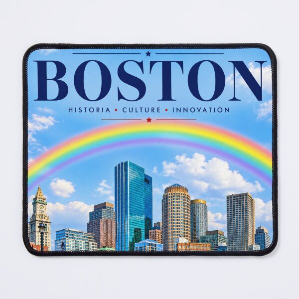 Item preview, Boston Massachusetts Travel Poster | Vintage Harbor Skyline with Rainbow | USA Wall Art designed and sold by ElartedeNoel.