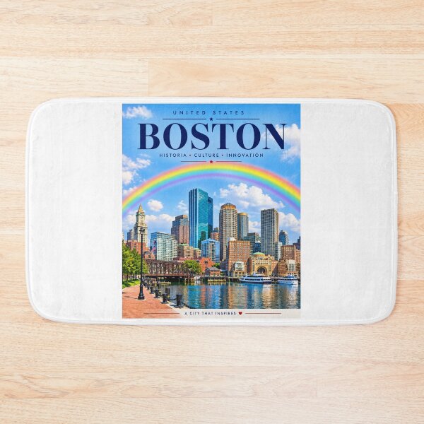 Item preview, Boston Massachusetts Travel Poster | Vintage Harbor Skyline with Rainbow | USA Wall Art designed and sold by ElartedeNoel.
