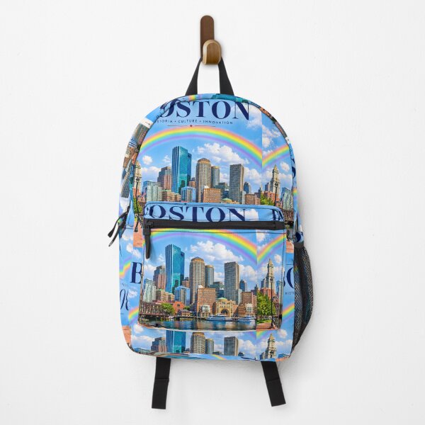 Item preview, Boston Massachusetts Travel Poster | Vintage Harbor Skyline with Rainbow | USA Wall Art designed and sold by ElartedeNoel.