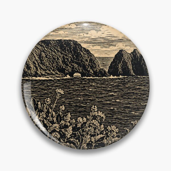 Item preview, Oregon Coastal Cliffs | Coastal Linocut Landscape Sticker & Postcard designed and sold by Linoluca.