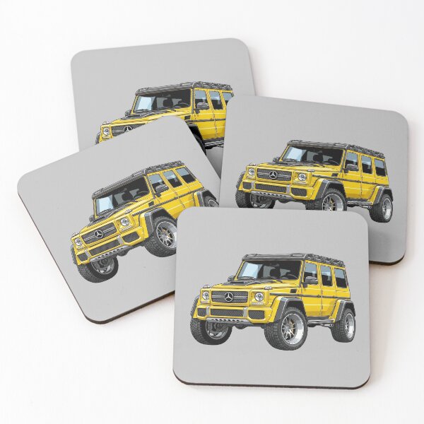 Artikelvorschau, Illustration eines individuell gestalteten Mercedes G500 4x4 Squared, gelb, höhergelegt, Luxus-SUV entworfen und verkauft von Motorline44.