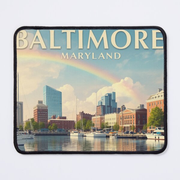 Item preview, Baltimore Maryland Rainbow Travel Poster | Inner Harbor Vintage Wall Art designed and sold by ElartedeNoel.