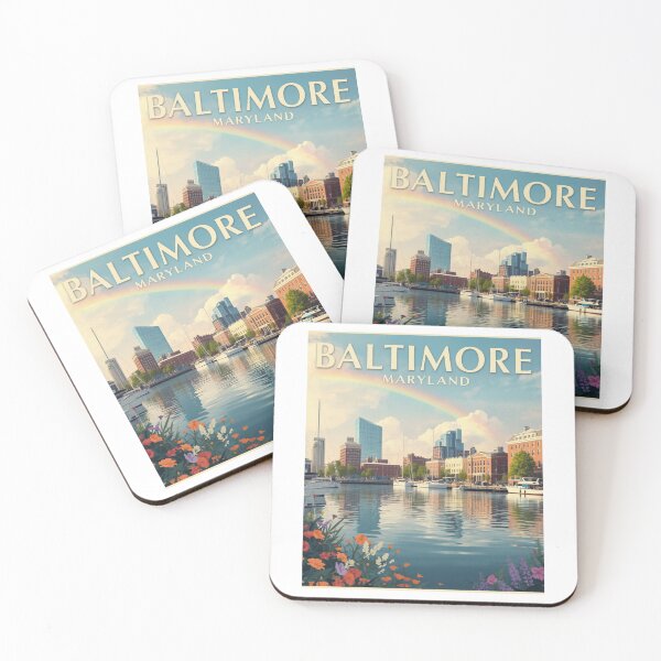 Item preview, Baltimore Maryland Rainbow Travel Poster | Inner Harbor Vintage Wall Art designed and sold by ElartedeNoel.