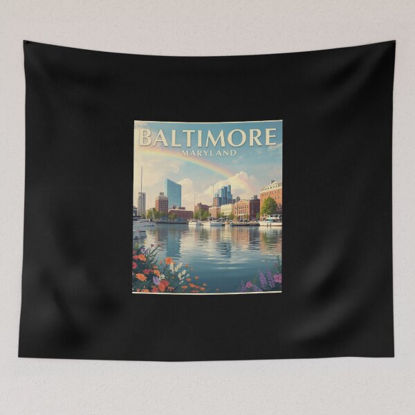 Item preview, Baltimore Maryland Rainbow Travel Poster | Inner Harbor Vintage Wall Art designed and sold by ElartedeNoel.
