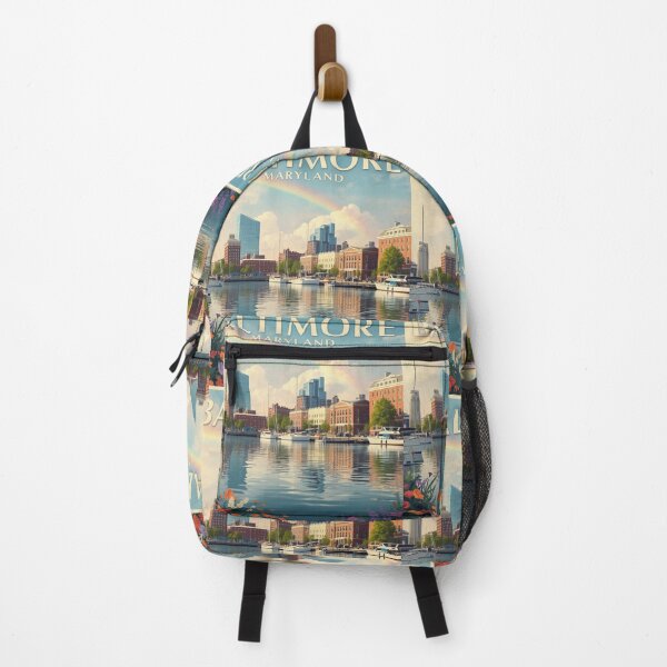 Item preview, Baltimore Maryland Rainbow Travel Poster | Inner Harbor Vintage Wall Art designed and sold by ElartedeNoel.