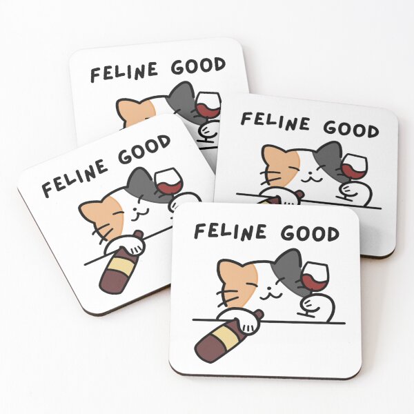 Item preview, Feline Good - Funny Cat Drinking Alcohol Pun designed and sold by Draw-some Doodles.
