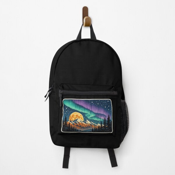 Item preview, Aurora Borealis Mountain Moon — Vintage Night Sky Nature Art Print designed and sold by ArtoryWorks.