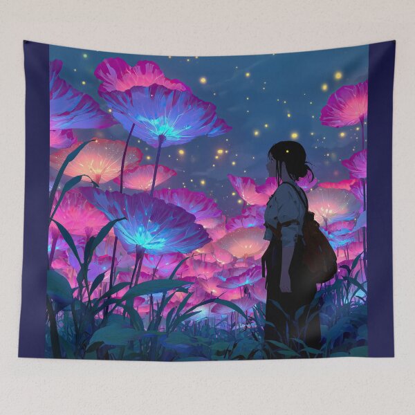 Item preview, Dreamy Girl Standing In Glowing Floral Field designed and sold by colorful-white.