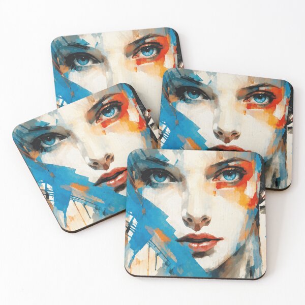 Item preview, Azure Muse | Modern Abstract Woman Portrait | Colorful Watercolor Face Wall Art designed and sold by  Mirai_Art  ⭐⭐⭐⭐.