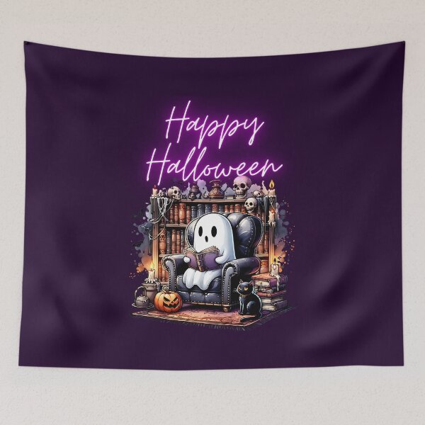 Item preview, Happy Halloween Funny Ghost with Cat designed and sold by The Retromotel.