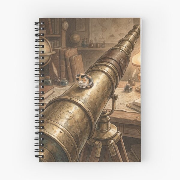 Item preview, Tiny Kitten on a Giant Vintage Brass Telescope Miniature Illustration designed and sold by DuckOddity.